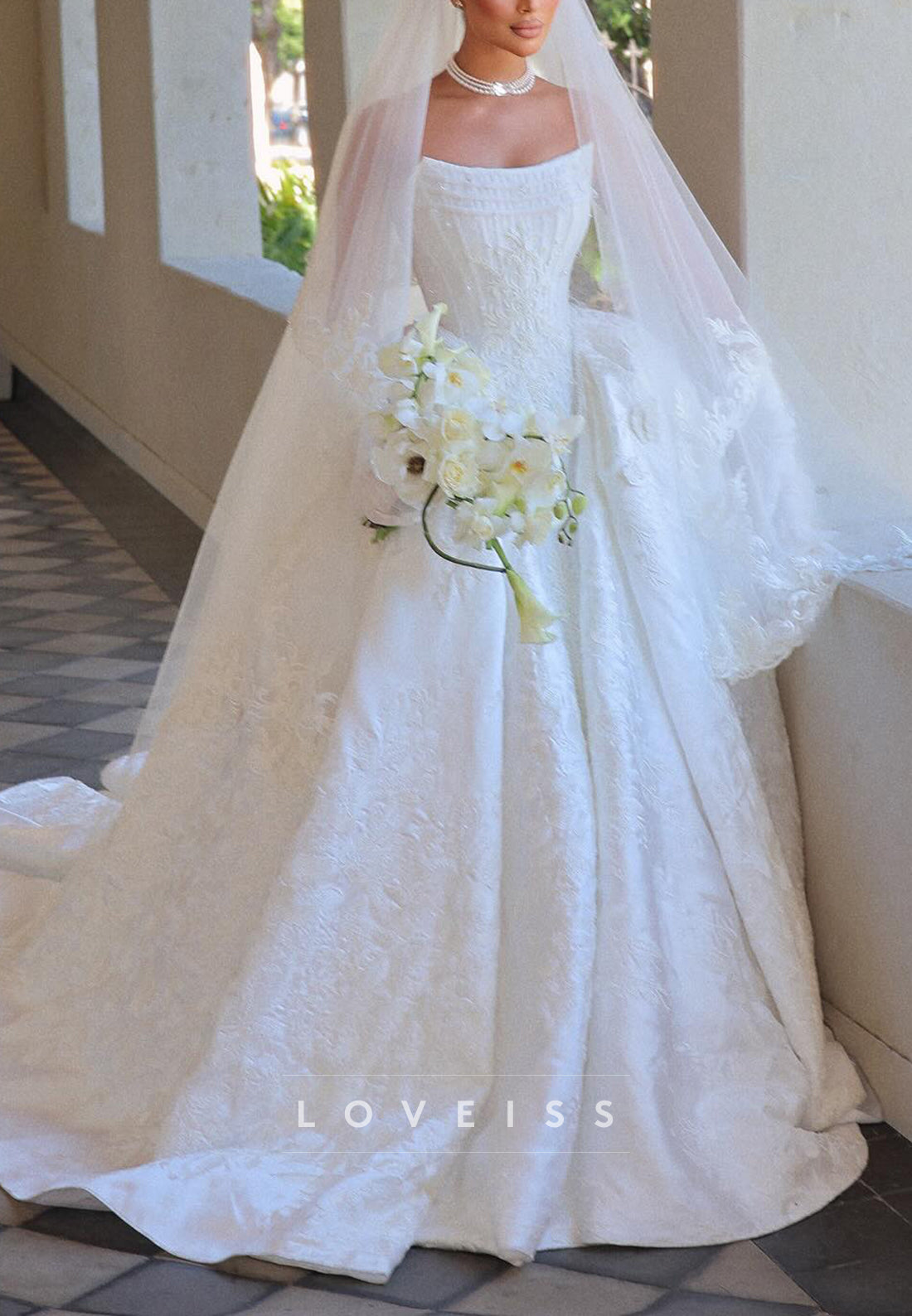 Strapless Corset Jacquard Ball Gown Wedding Dress