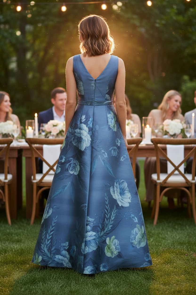 Floral Print V-Neck A-Line Maxi Dress