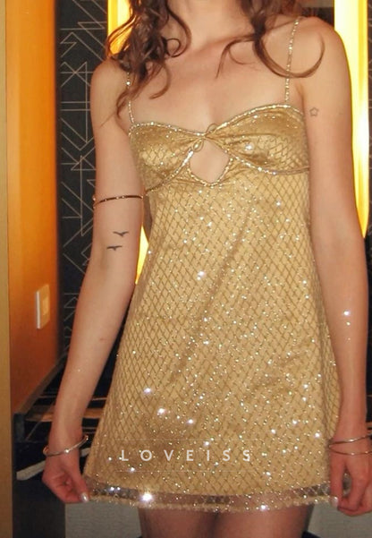 Sparkly Sequin Mesh Keyhole Mini Dress