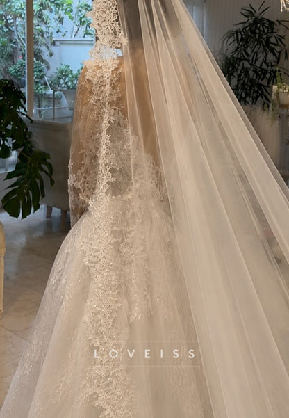 Long Sleeve Lace Mermaid Wedding Dress with Overskirt Train
