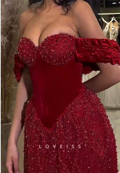 Velvet Corset Evening Gown with Beaded Skirt