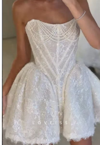 Strapless Corset Lace Mini Dress with Pearls