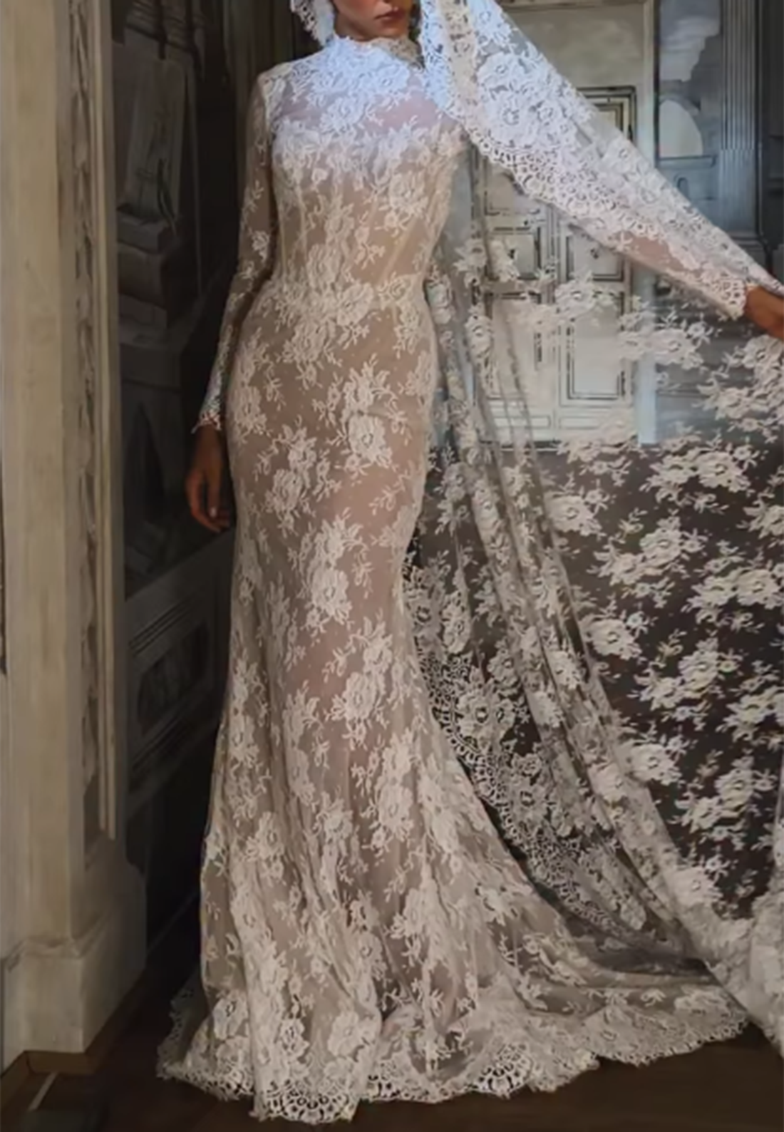 High Neck Lace Long Sleeve Wedding Dress