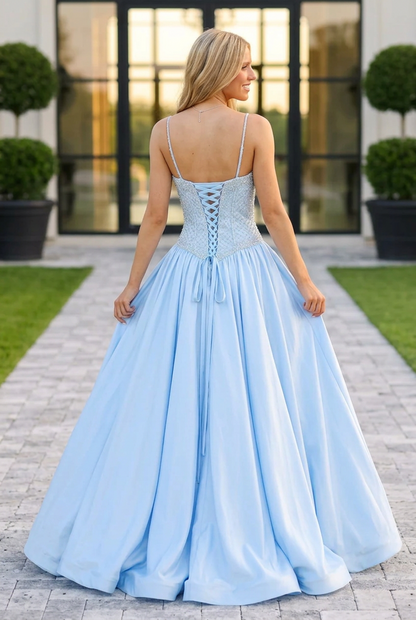 Embellished Corset Ball Gown with Pleated Skirt
