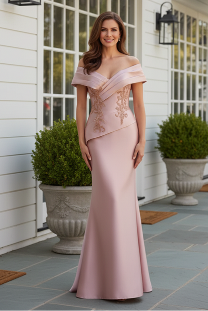 Off-the-Shoulder Embroidered Trumpet Gown