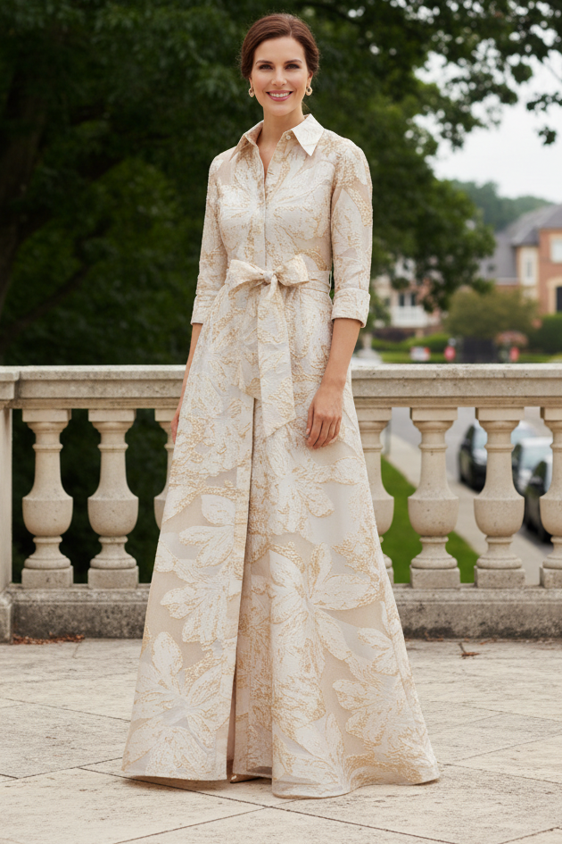 Jacquard A-Line Evening Shirt Gown