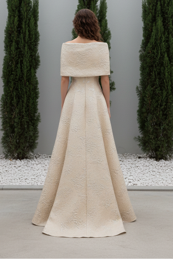 Off-Shoulder Jacquard A-Line Evening Gown