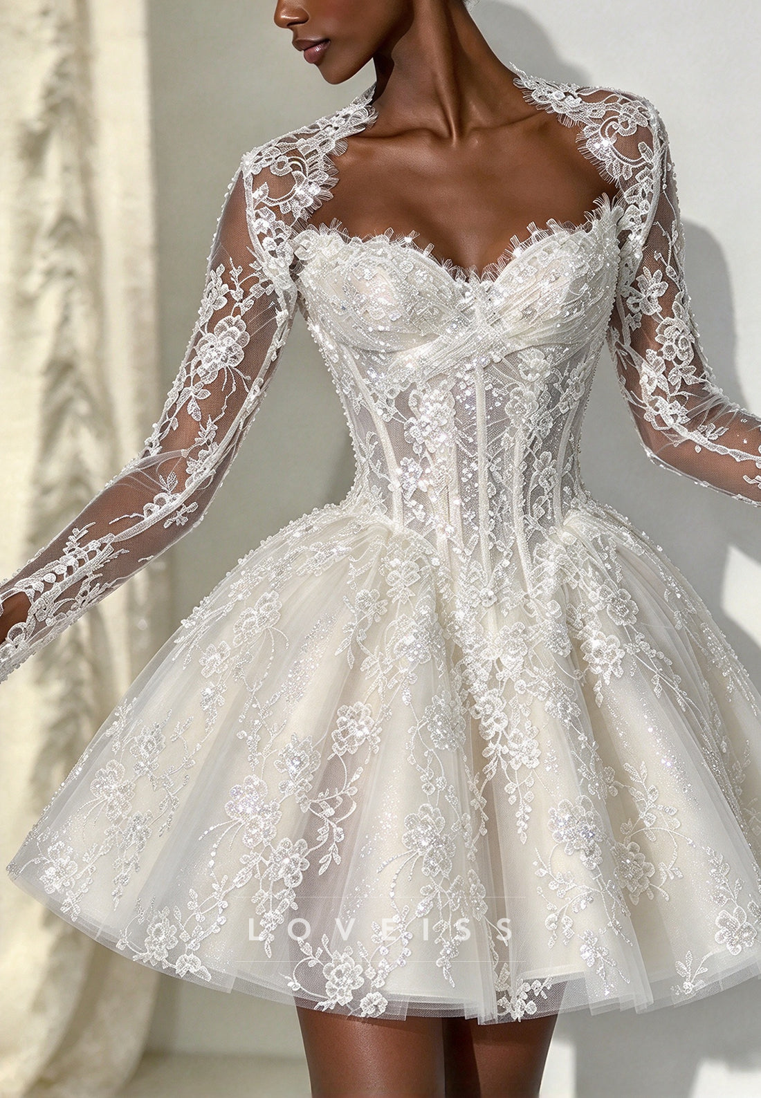 Lace Corset Long Sleeve Mini Dress