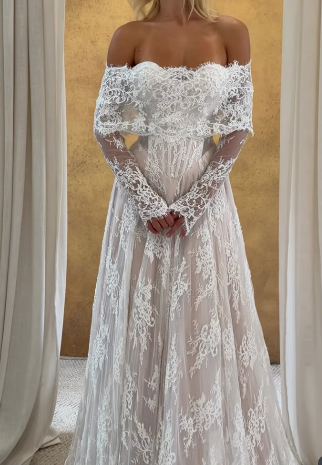 Lace Off-the-Shoulder Long Sleeve Wedding Dress
