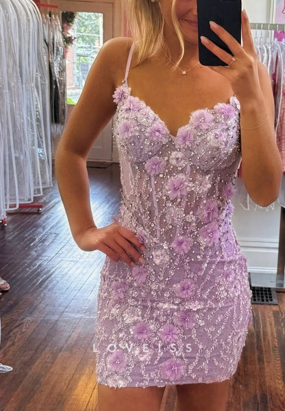 3D Floral Applique Beaded Corset Mini Dress