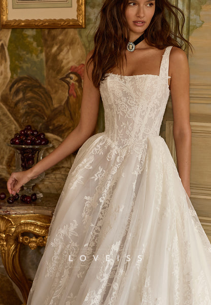 Square Neck Lace A-Line Wedding Dress
