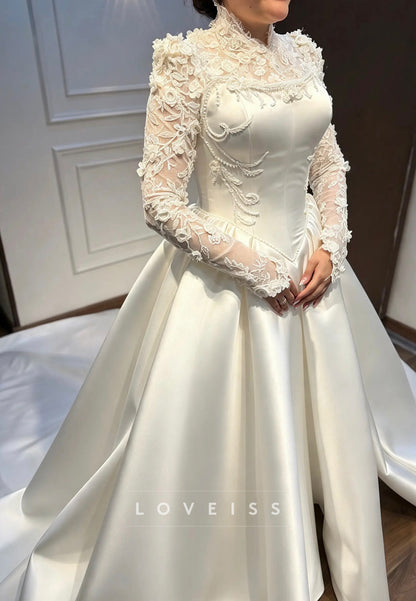 High Neck Lace Ball Gown Wedding Dress