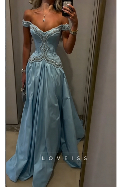 Off-the-Shoulder Beaded Bodice Gown