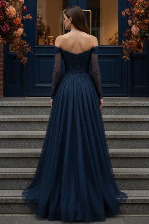 Off-the-Shoulder Long Sleeve A-Line Evening Gown