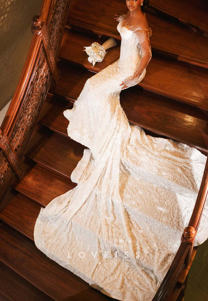 Beaded Mermaid Wedding Dress with Long Sleeves