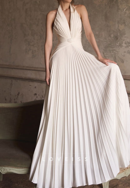 Pleated Halter A-Line Wedding Dress