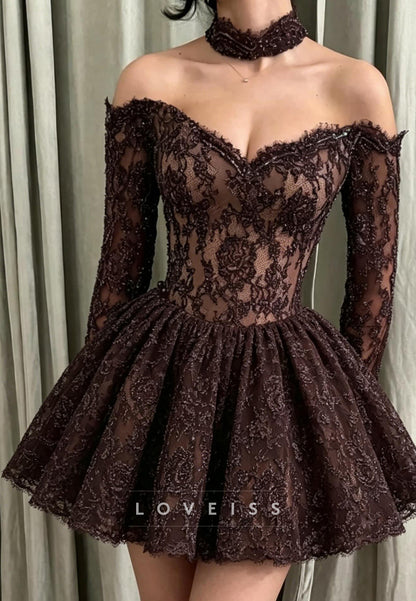 Off-the-Shoulder Lace Corset Mini Dress