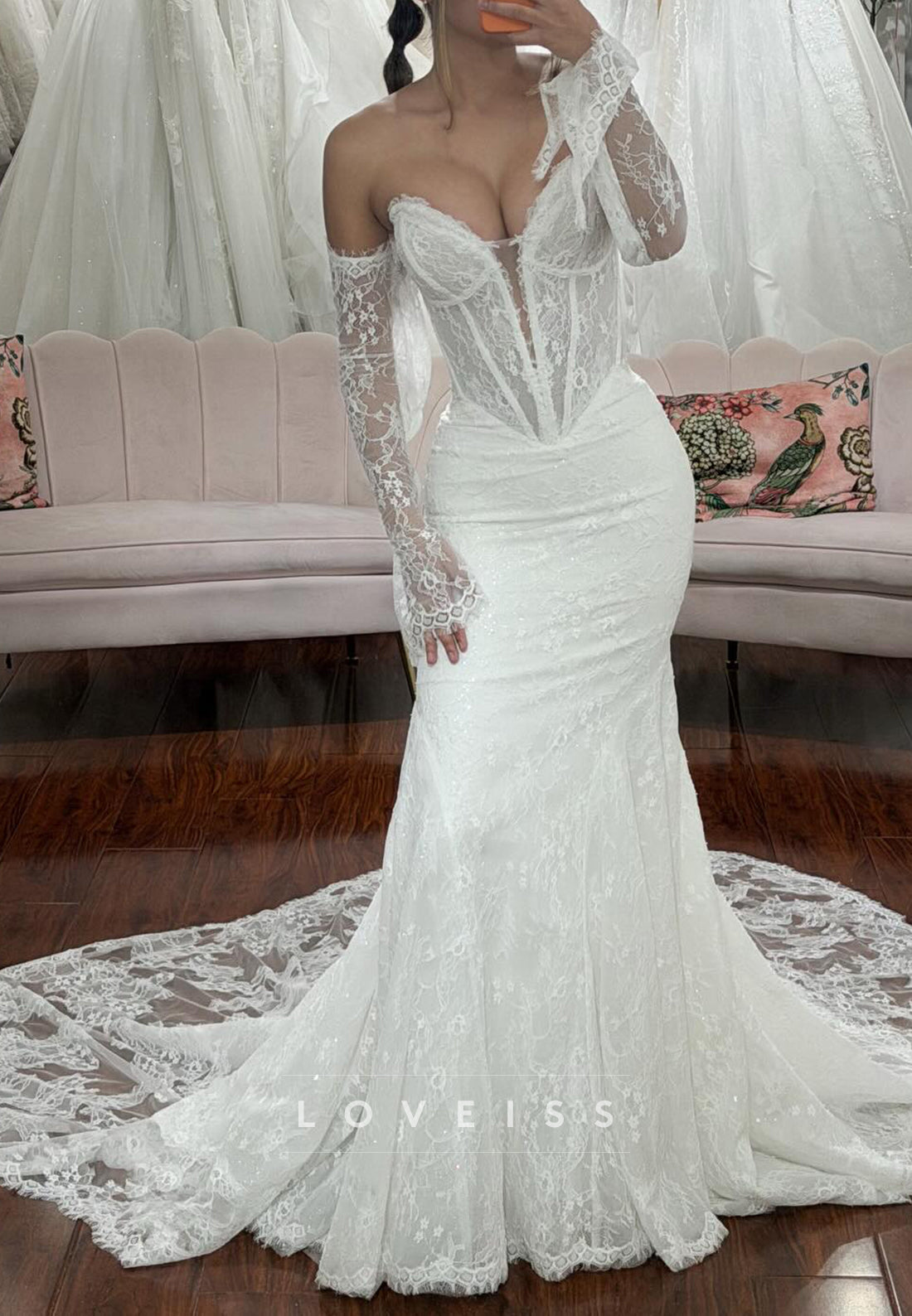 Lace Mermaid Wedding Dress with Detachable Sleeves