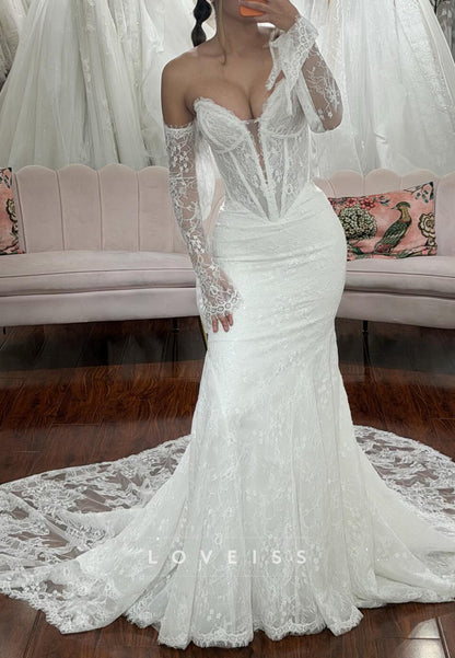 Lace Mermaid Wedding Dress with Detachable Sleeves