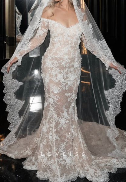 Off-the-Shoulder Floral Lace Mermaid Wedding Dress
