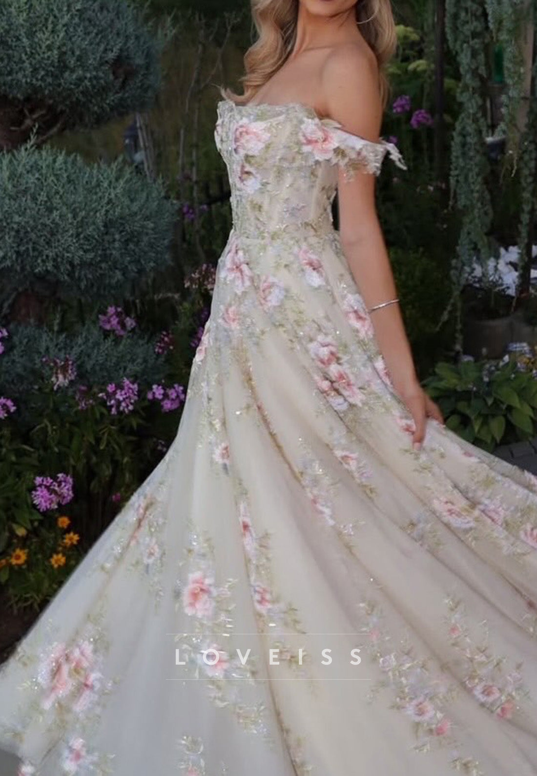 Floral Embroidered Off-Shoulder Ball Gown