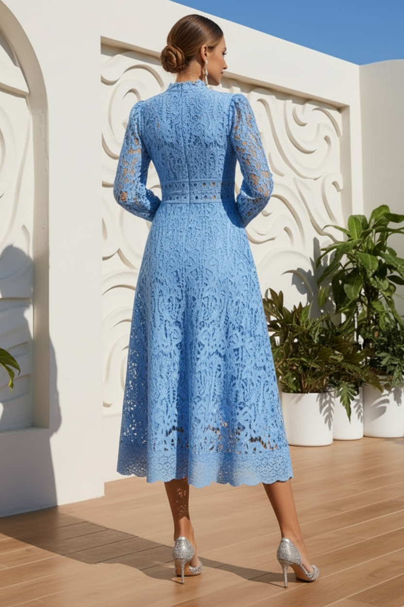 High Neck Lace Midi Dress