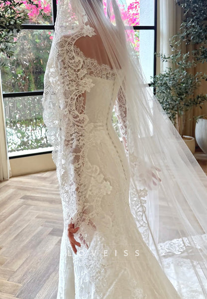 Lace Off-the-Shoulder Long Sleeve Mermaid Wedding Dress