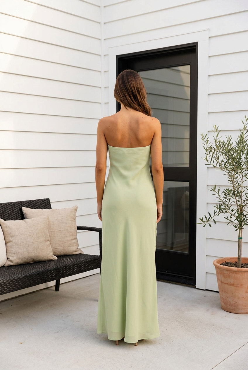 Strapless Floral Applique Maxi Dress
