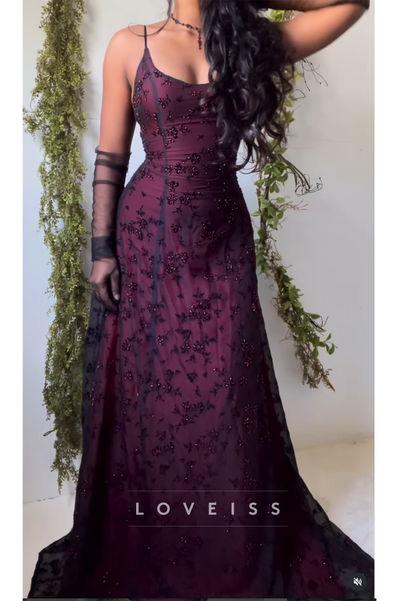 Embroidered Beaded Spaghetti Strap Maxi Dress