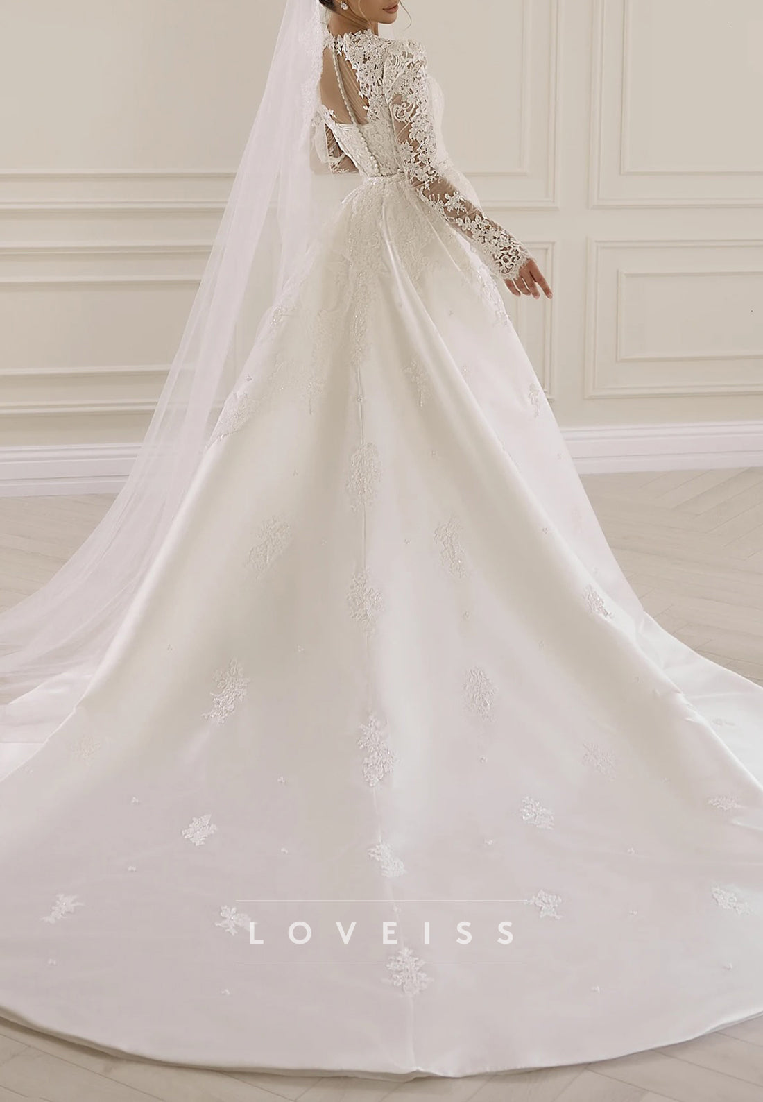 Long Sleeve Lace Ball Gown Wedding Dress with Train