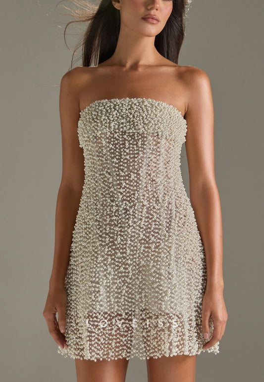 Strapless Pearl Embellished Corset Mini Dress