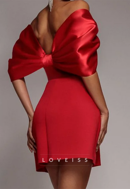Off-Shoulder Satin Bow Sleeve Bodycon Mini Dress
