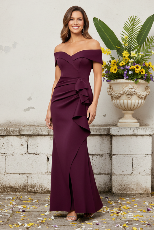 Off-Shoulder Ruffle Mermaid Evening Gown