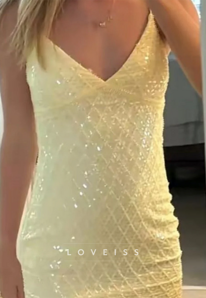 Lattice Sequin V-Neck Bodycon Mini Dress