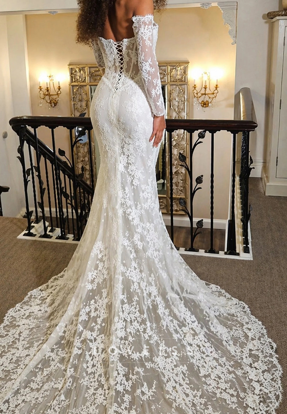 Lace Corset Mermaid Wedding Dress with Detachable Cape