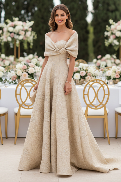 Off-Shoulder Jacquard A-Line Evening Gown