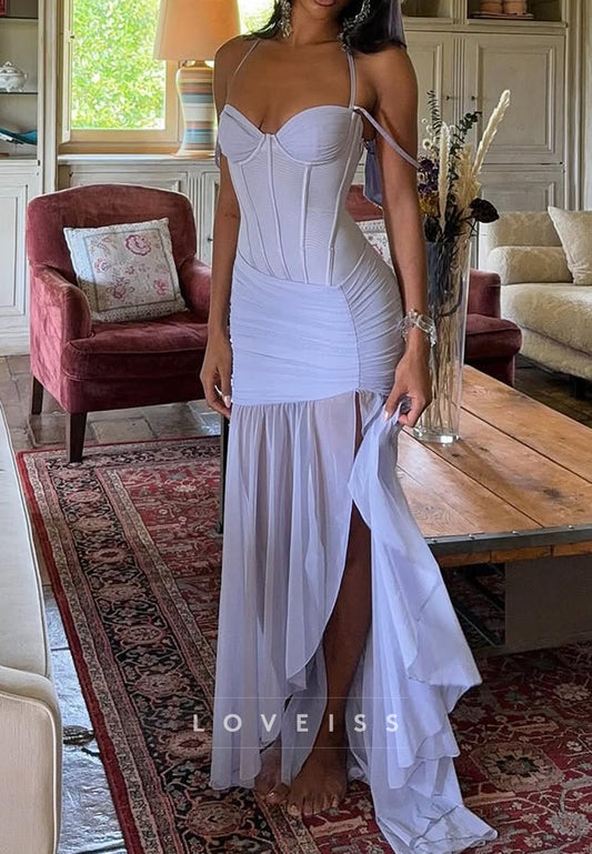 Corset Halter Slit Chiffon Mermaid Gown