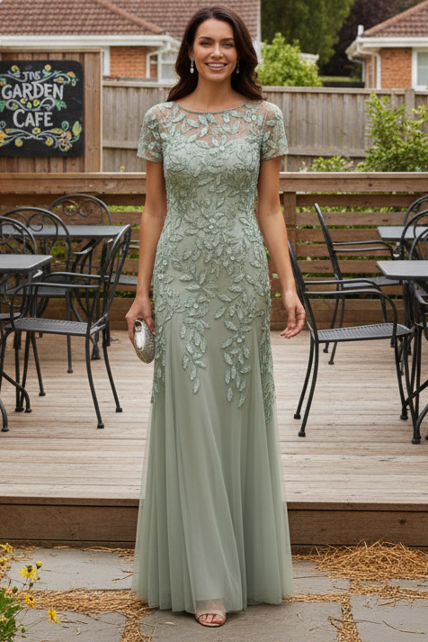 Embellished Illusion Tulle Evening Gown
