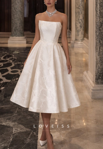Strapless Jacquard A-Line Tea-Length Wedding Dress