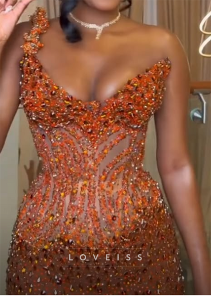 Beaded One Shoulder Corset Mermaid Evening Gown