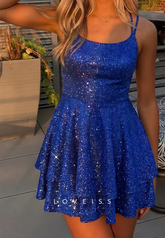 Sparkle Tiered Mini Dress with Crisscross Straps
