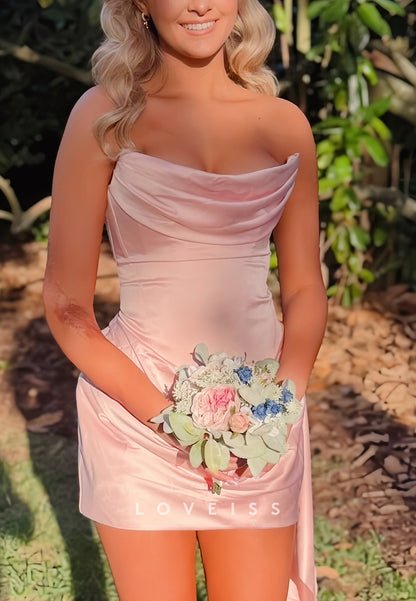 Strapless Cowl Neck Satin Corset Mini Dress