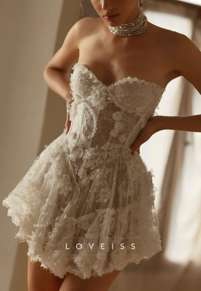 Strapless Corset 3D Floral Lace Tiered Mini Dress