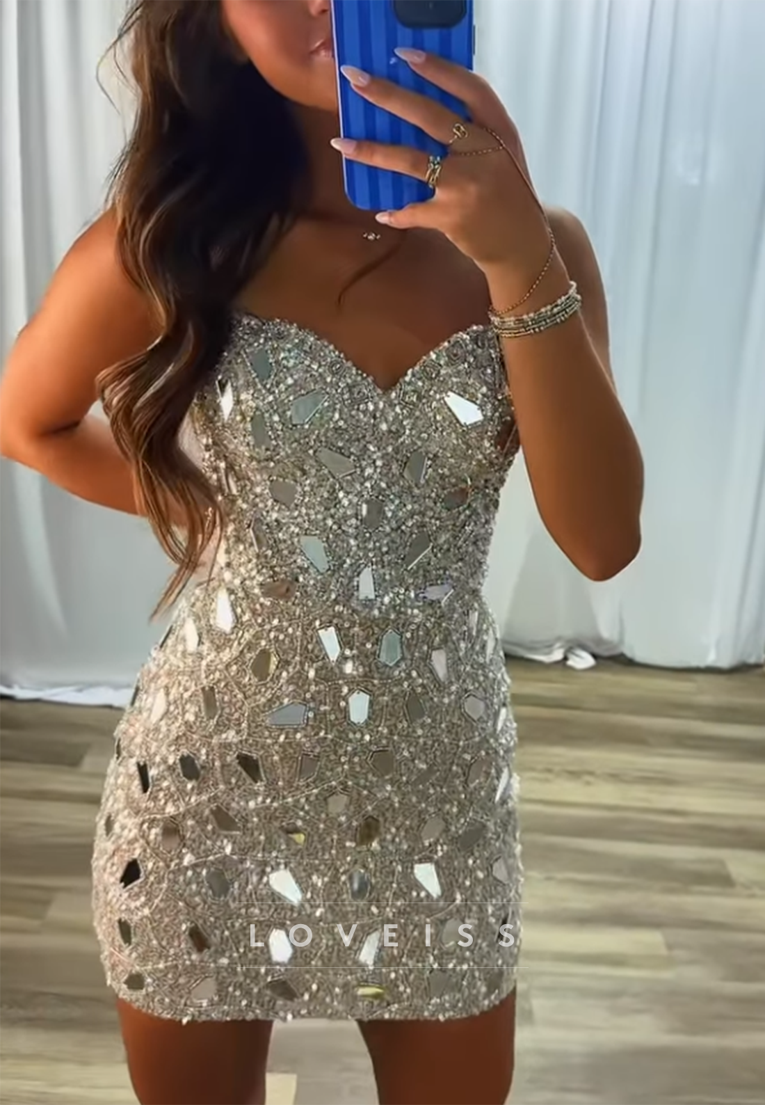 Crystal Embellished Sweetheart Bodycon Mini Dress