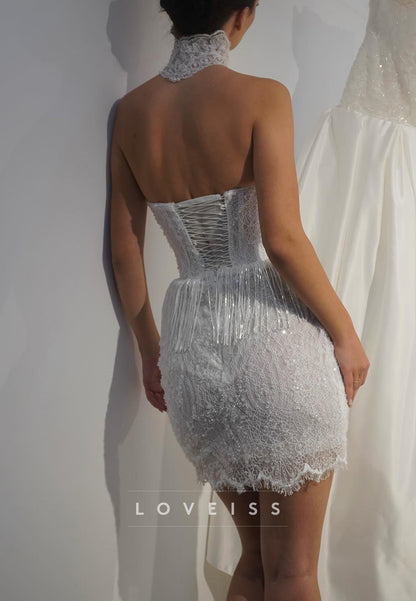 Lace Corset Mini Dress with Fringe