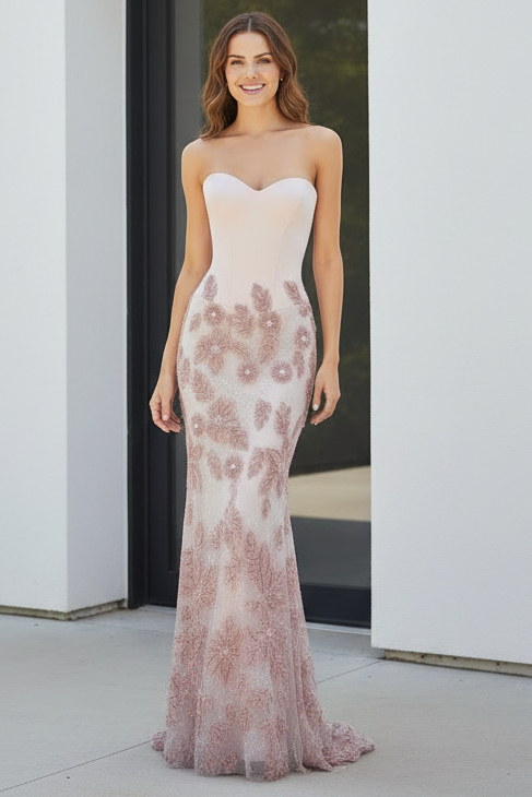 Strapless Sweetheart Corset Gown with 3D Floral Appliques
