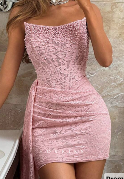 Pearl Beaded Lace Corset Mini Dress