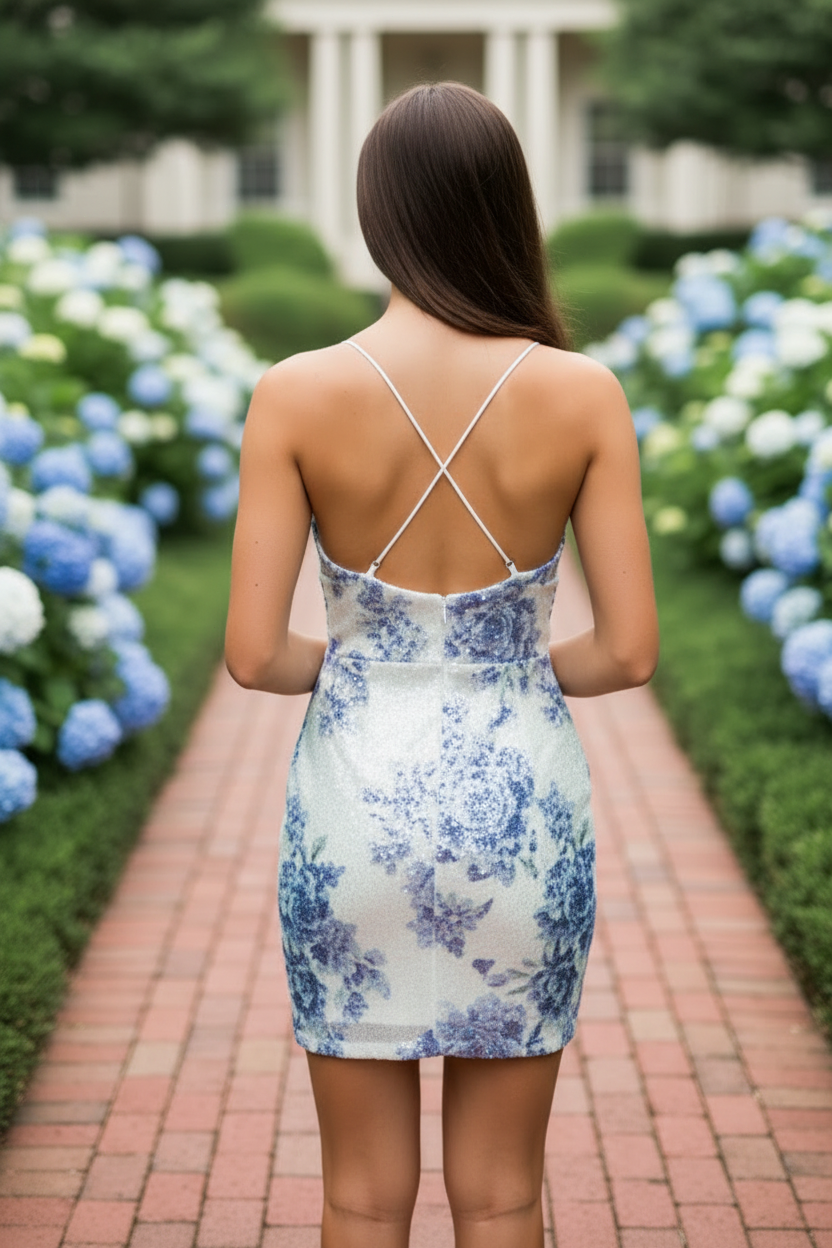Floral Sequin Sweetheart Mini Dress