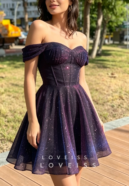 Glitter Corset Off-the-Shoulder A-Line Short Prom Dress