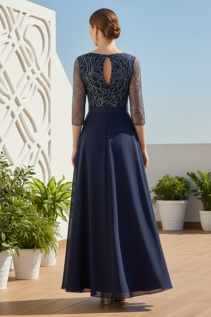 Beaded V-Neck A-Line Evening Dress